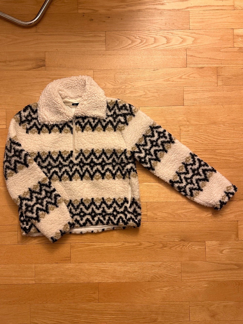J. Crew Cream shearling fleece quarter Zip-Up with Geometric shapes
